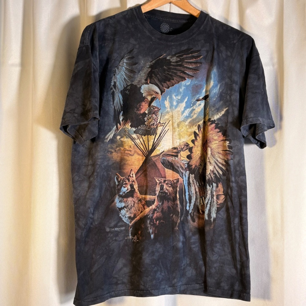The Mountain 2017 Eagle Wolf Native American T Shirt Large Tie Dye Grunge